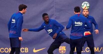 Dembélé, en un entrenamiento de la semana pasada.