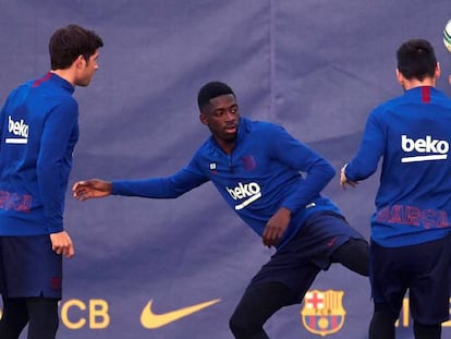 Dembélé, en un entrenamiento de la semana pasada.