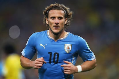 Forlán, con la camiseta de Uruguay, en un partido del Mundial de Brasil. 