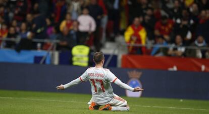 Iago Aspas celebra su gol a Argentina en el Wanda.