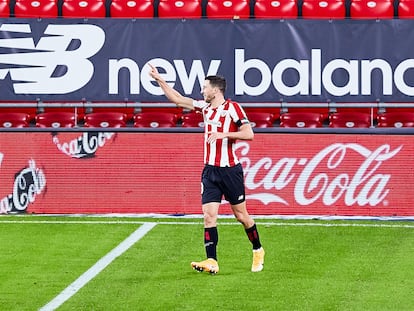 Óscar De Marcos celebra un gol con el Athletic el pasado lunes ante el Getafe en San Mamés.