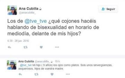 Tuits bífobos de una espectadora de TVE.