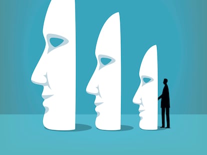 Man hides behind a mask