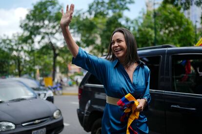 María Corina Machado en una caminata proselitista por Caracas, Venezuela