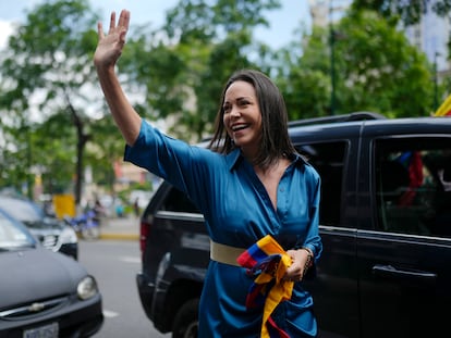 María Corina Machado en una caminata proselitista por Caracas, Venezuela