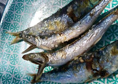 SARDINAS Y BOQUERONES AL ESPETO (EN EL CENTRO LOS BOQUERONES CON LA BOCA ABIERTA) / CAPEL 