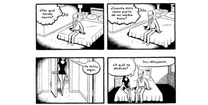 La Fnac de Valencia expone bocetos y páginas enteras del cómic 'Pagando por ello', de Chester Brown.