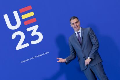 Pedro Sánchez, en el inicio de la cumbre europea celebrada en Granada.