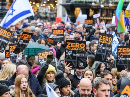 More than 100,000 people demonstrated against antisemitism on November 26 in London, United Kingdom.