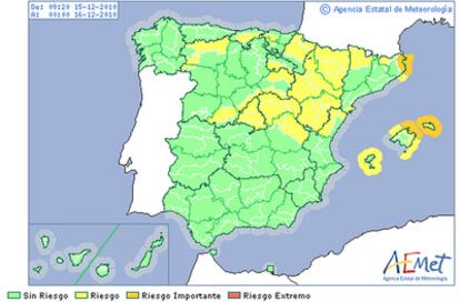 Provincias en alerta naranja y amarilla por viento, frío y nieve.