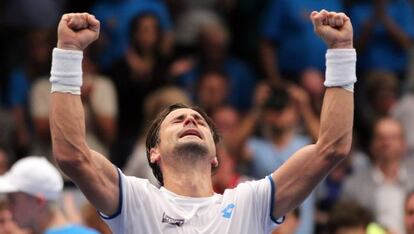 David Ferrer celebra su victoria ante Philipp Kohlschreiber, este sábado.
