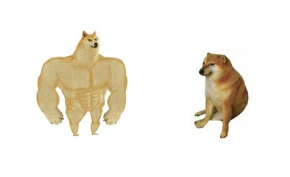 El perro grande y musculoso en contraposición al perrito debilucho (Swole Doge vs. Cheems), representa las glorias de un pasado heroico frente a las tonterías contemporáneas. Se ha utilizado para comparar la juventud de antes con la de ahora, los profesores de antes con los de ahora, los izquierdistas de antes con los de ahora. Es un meme nostálgico: por lo general todo lo de antes sale mejor parado. 