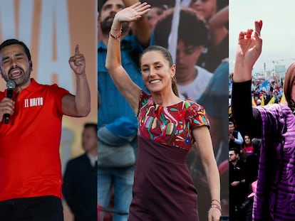 Jorge Álvarez Máynez, Claudia Sheinbaum y Xóchitl Gálvez, en una composición fotográfica.