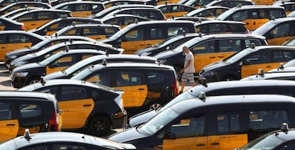 Hundreds of taxis strike outside the Barcelona-El Prat airport.