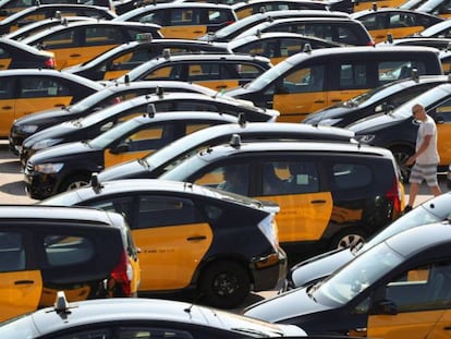 Hundreds of taxis strike outside the Barcelona-El Prat airport.