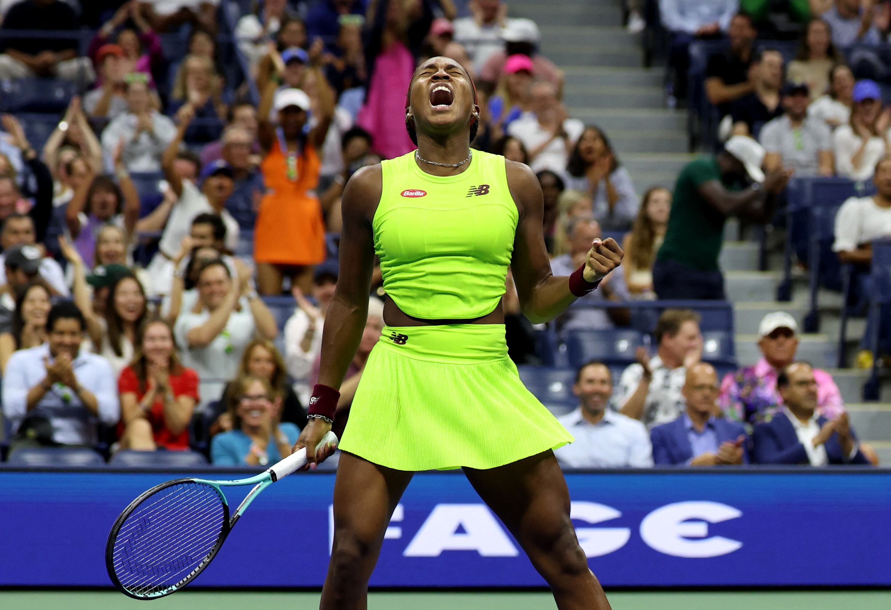 Gauff celebra la victoria contra Siegemund en la primera ronda.