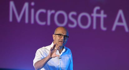 Satya Nadella, consejero delegado de Microsoft, hablando sobre Microsoft Azure.