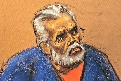 Ismael Zambada, durante su juicio, en una ilustración de la corte de Brooklyn.