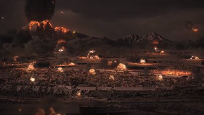 Imagen del documental de AMC que representa una visión de Pompeya al tercer día de la erupción del Vesubio.