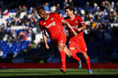 Muriel celebra el tercer gol del Sevilla ante el Espanyol.