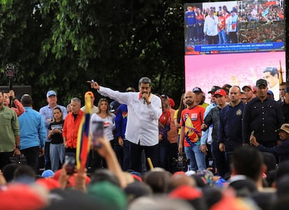 El presidente venezolano Nicolás Maduro, durante una marcha en Caracas.