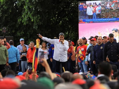 El presidente venezolano Nicolás Maduro, durante una marcha en Caracas.
