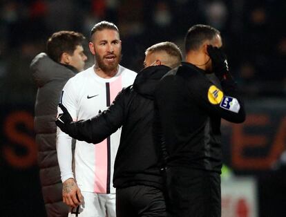 Sergio Ramos, tras ser expulsado contra el Lorient, este miércoles.