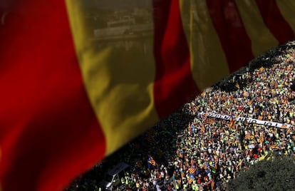 Vista de los participantes, en la manifestación de la Diada.