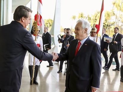 Bolsonaro recebe Piñera no Palácio da Alvorada.