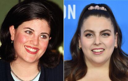 A la izquierda, Monica Lewinsky en 1998. A la derecha, Beanie Feldstein (‘Lady Bird’), quien le dará vida en la ficción.