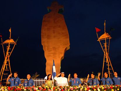 Daniel Ortega y su esposa y vicepresidenta, Rosario Murillo, durante una ceremonia oficial, en Managua.