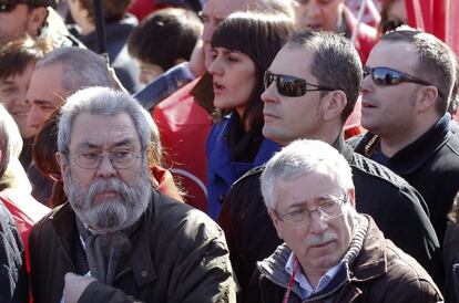 Los secretarios generales de UGT, C&aacute;ndido M&eacute;ndez, y CC OO, Ignacio Fern&aacute;ndez Toxo, en la manifestaci&oacute;n del pasado 19 de febrero.