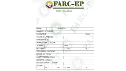 Boleta del "censo poblacional" de las FARC.