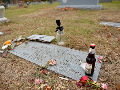 Kerouac's grave at Edson Cemetery in Lowell, Massachusetts.
