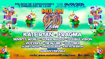 Cartel promocional del festival Molan los 90, que se celebrará el sábado 4 de mayo en el Palacio de Exposiciones y Congresos de León.