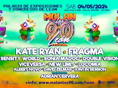 Cartel promocional del festival Molan los 90, que se celebrará el sábado 4 de mayo en el Palacio de Exposiciones y Congresos de León.