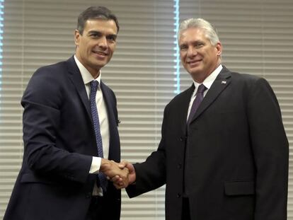 Pedro Sánchez and Cuban President Miguel Díaz-Canel in September.