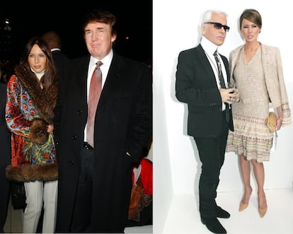 Tras bajarse de las pasarelas, ha seguido sentándose en las primeras filas de algunos desfiles. A la izquierda, junto a Donald Trump en un desfile de Óscar de la Renta en la Semana de la Moda de Nueva York en febrero de 2003. A la derecha, junto al diseñador Karl Lagerfeld, en la Semana de la Moda de París en julio de 2004.