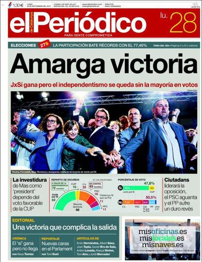 Portada d''El Periódico', en la seva edició d'avui en paper.