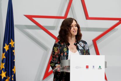 La presidenta de la Comunidad de Madrid, Isabel Díaz Ayuso, durante su intervención en la presentación de la maqueta del proyecto final Madrid Nuevo Norte.