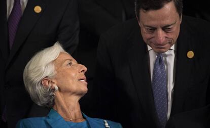 La exdirectora del FMI, Christine Lagarde, y el presidente del BCE, Mario Draghi, en un G20.