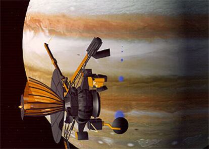 Ilustración de la nave <i>Galileo</i> en la órbita de Júpiter.