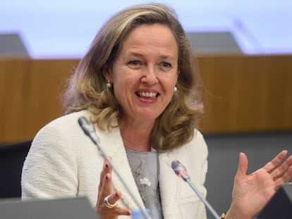 La vicepresidenta de Asuntos Económicos, Nadia Calviño, durante la clausura de la asamblea de Cepyme, en una imagen de archivo.