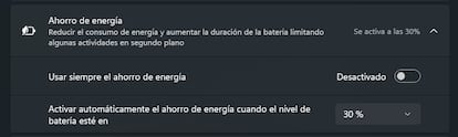 Ahorro de batería en la configuración de Windows 11