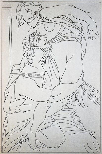 Illustration by Pablo Picasso Depicting Scene from Lysistrata by Aristophanes