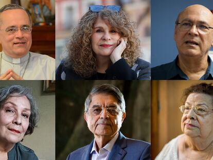 In the image: (top l-r) Bishop Silvio Báez, Gioconda Belli, Carlos Fernando Chamorro, (bottom l-r) Sofía Montenegro, Sergio Ramírez and Vilma Núñez.