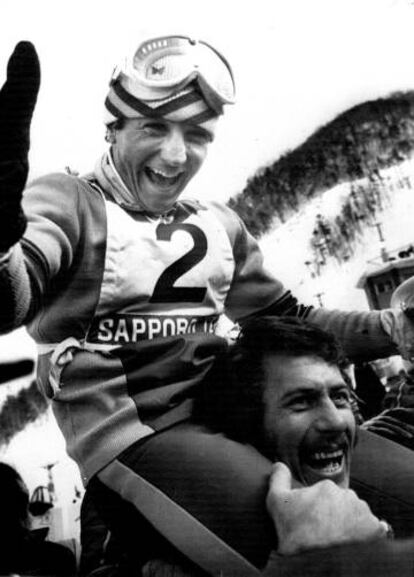 Paquito Fernández Ochoa, tras ganar el oro en el eslalon de Sapporo 72.