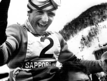 Paquito Fernández Ochoa, tras ganar el oro en el eslalon de Sapporo 72.