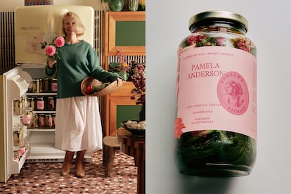 Dos imágenes de la campaña de Pamela Anderson para la compañía californiana Flamingo Estate.