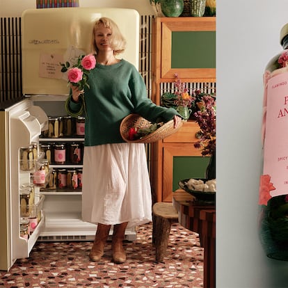 Dos imágenes de la campaña de Pamela Anderson para la compañía californiana Flamingo Estate.